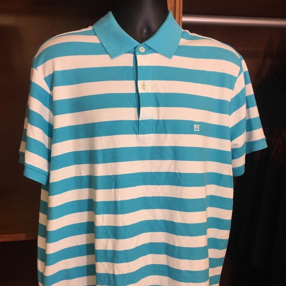 Michael Kors Blue/White striped polo XL